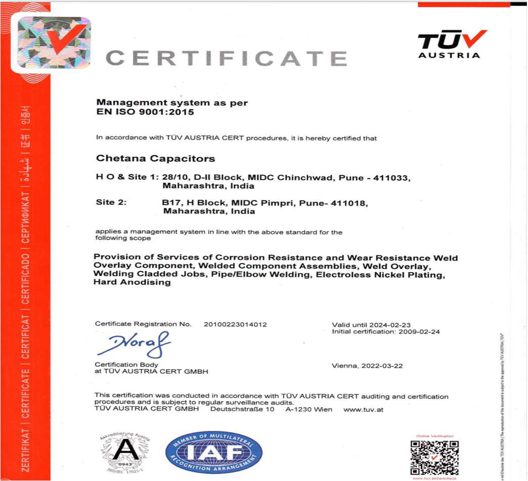 ISO 9001 : 2015 CERRTIFIED COMPANY 